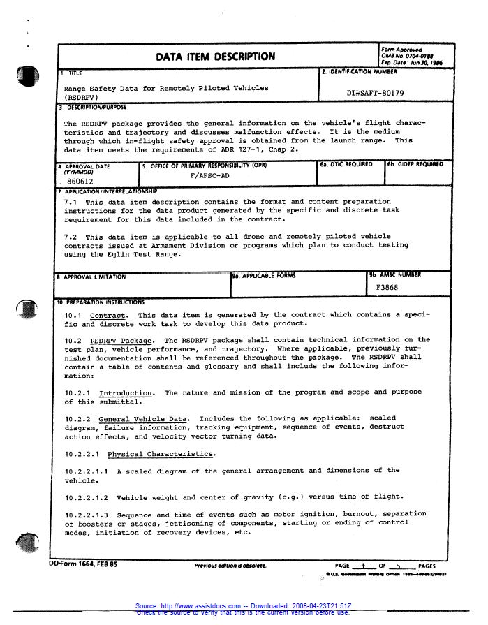 DID Range Safety Data for Remotely Piloted Vehicles SE Goldmine